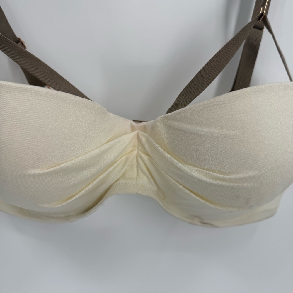 Victoria’s Secret NWT Bikini swim top Size 34DD Cream/tan Ruched Satin - Picture 6 of 11